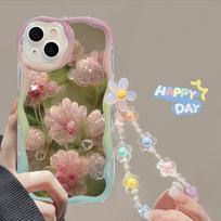 Case For Google PIXEL 9 10 PRO XL 8 7 PRO 8A 7A 5G Floral Flower Print Wrist Chain Wavy Edge Soft Cover Pixel 9 Pro XL gray