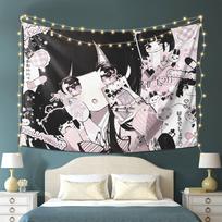 VIKAMA Sweet Cool Black Pink Pixel Girl Tapestry anime Atmosphere ins Style Decorative Wall Room Decoration Home Decoration 150x100cm(60x40in) black