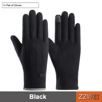 1 Pair Thermal Fleece-Lined Polyester Gloves for Women, Elastic Warm Outdoor Driving and Cycling Gloves, Hand Wash Only Autumn/Winter Season black