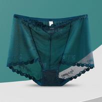 Big Size Female Summer Thin Fashionable Lace Mesh Yarn Transparent Belly Lift Hip High Waist Triangle Briefs Einson L black