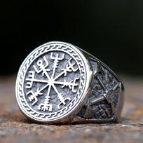 NEW 316L Stainless Steel Viking Ring with Vegvisir and Axe Design High Quality Men's Jewelry Amulet Gift 7 gray