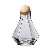 Nordic Colorful Glass Water Kettle with Natural Wood Ball Lid Clear Cold Water Jug Juice Beverage Pitcher Home Drinkware white