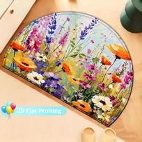 1Pcs Vibrant Spring Flower Semi Circle Welcome Doormat Non-Slip for Outdoor Patio Porch Kitchen Bathroom Entryway Floor Mat 40X60CM blue
