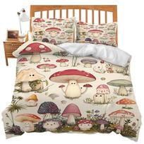 Cartoon Mushrooms Duvet Cover Sets Girls Boys Women Room Decor Kawaii Bedding Cover Set Queen King Single Twin Size No Comforter EU Single(135x200cm) beige