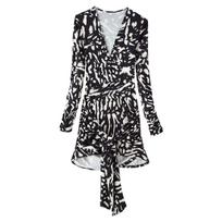 Women's French Sexy Button Trim Elastic Wrap Strap V-Neck Hip Wrap Short Dress Dress L black