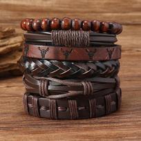 Retro Bull Head Multi-layer Leather Bracelet Set (6-Piece) for Men