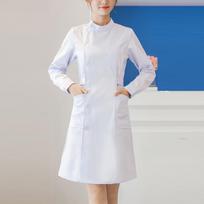 Women's Fashion Bias Lapel Standing Neck Long Sleeve Color Uniform Dresses XL white