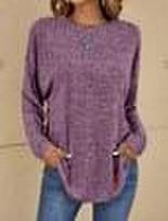 Vintage Elegant Long Sleeve Round Neck T-Shirt with Pockets XXXL gray