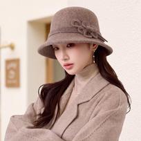 Autumn and winter new bucket hat flower hairball basin hat simple and elegant hat big head circumference women's warm woolen hat One size fits all black