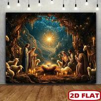 2D Nativity Scene Christmas Backdrop Holy Family Photo Background 47.2x31.5inch/120*80cm brown