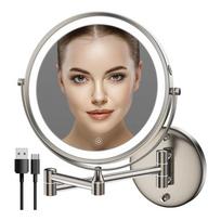 Sieninis LED prausimosi veidrodis su ištraukiamu sulankstomu dvipusiu dizainu Flat + 10x Magnification beige