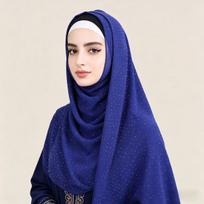 Chiffon Hijab Rhinestone Shawl Wrap for Women Head Scarf for Muslim Wedding Party Gift blue