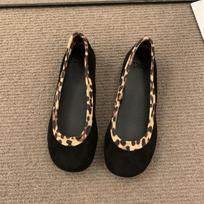 Niche retro round head shallow mouth single shoes women's 2024 new Korean version suede leopard print soft sole ballet shoes grandma shoes 40 brown