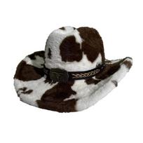 Metal Buckle Belt Faux Fur Cowboy Hat Wide Brim Plush Fedora Hat Western Cowboy Hat  For Men Women gray