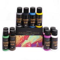 H B 12 Colors Pouring Acrylic Paint Set 60ml 2 fl.oz Each Bottle Non Art Paints Supplies for Children Students Beginners Adults Artist Painter Painti black
