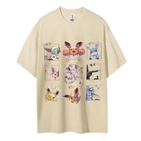Nauji Pokemon Pikachu spausdinti trumpomis rankovėmis marškinėliai vyrams, moterims, suaugusiems ir vaikams, grynos medvilnės, apvalia kaklo iškirpte, laisvi viršutiniai drabužiai 4XL beige