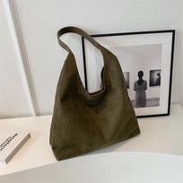 Women's Velvet Tote Bag - Large Capacity, Simple French Style, Perfect for Work & Commute 36cm Width, 31cm Height, 13cm Depth, 25cm Handle žalia