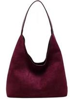 Women's Velvet Tote Bag - Large Capacity, Simple French Style, Perfect for Work & Commute 36cm Width, 31cm Height, 13cm Depth, 25cm Handle vyno raudonos spalvos