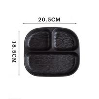 Ceramic Portion Regulation Plate With 3 Compartments Divided Breakfast Dinner Plate Appetizers Platter Dessert Serving Dish black
