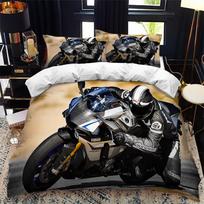 Motorcycle Rider Bed Duvet Cover Set Queen Calico Twin Size Comforter Bedding Set Single Complete Set 140x200cm 3pcs white