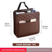 Cross-border Car Seat Organizer with Cup Holder & Suede Multi-Grid Storage brown