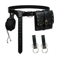 Fantasy Costume Waist Belt Carry Set Adjustable Medieval Accessory for LARP Cosplay and Fair Costume Looks Wear black