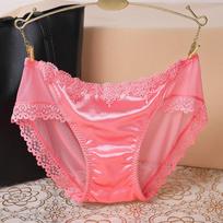 Ladies Summer Ultra Thin Sexy Lace Transparent Mesh Cotton File Low Waist Briefs Einson L pink