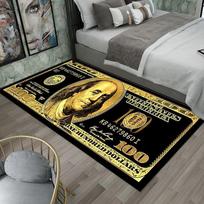 VIKAMA 100 Yuan Banknote Long Rug, Washable, Non-slip, Bedside Mat, Bedroom and Living Room Carpet, Home Decoration 70x100cm