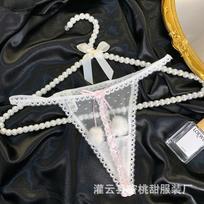 Sexy panties transparent thin-edged women's thong with hairball sexy perspective low-rise briefs one size fits all white