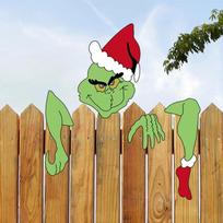 Medinės Kalėdinės Animacinių Filmukų Kiemo Dekoracijos: Kalėdų Senelis, Elnias, Sniego Senis, Grinčas Sienos Kabinamas Ženklas 20 cm