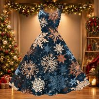 Women's Christmas Print Off-Shoulder Sexy Retro Party Dress for Holiday Celebration M