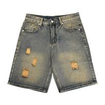 Casual pocket loose denim shorts, men's vintage yellow ripped jeans, vintage jeans, and three-quarter pants (Yellow,29) gray