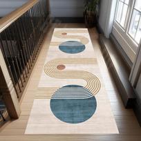 Mid Century Modern Runner Rug Lines Circles Runner Rug Dark Color Floor Decor Patchwork Runner Rug Long Hallway Geometric Carp 50x150cm(20x59in)