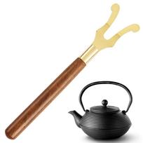 Teapot Lid Clip Wooden Handle Tea Kettle Cover Fork for Cast Iron Hot Tea Pot Heat Insulation Tea Kettle Cover Fork CHINA beige