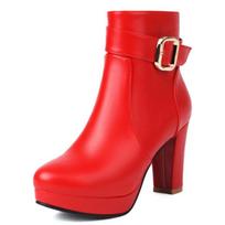 Platforminiai Ankle Boots Moterims Ruduo Žiema Aukštakulniai Sagtis Raudoni Juodi Trumpi Batai Elegantiški Šokių vakarėlio Batai Dideli Dydžiai 38 red