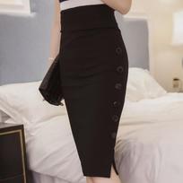Plus Size Women Skirt Midi Skirt Slim Sexy Open Slit Button Slim Pencil Skirt Elegant Ladies Skirts 2XL gray