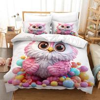 3D Owl Print Duvet Cover Set,Animal Style Children Bedding Sets with Zipper Closure, Soft Comforter Microfiber Owl Quilt Cover 140*200cm/55x79in Single/Twin 3pcs