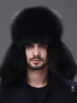 Vyriška žiemos kepurė su meškėno kailiu ir oda, su ausų atvartais šilumai ir stiliui ONE SIZE(56-62) black