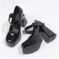 2025 Spring and Autumn Sexy High Heels Square with Mary Jane Sex Women's Shoes 34 black