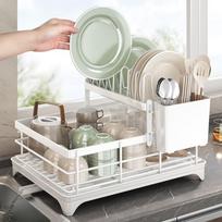 Double-Layer Carbon Steel Kitchen Dish Drying Rack beige