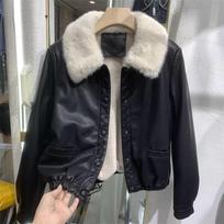 New fleece thickened short leather jacket fashion autumn and winter coat small fur collar leather jacket L 100-55 kg or so
