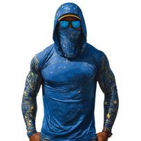 Men's Long Sleeve Hooded Shirt with Face Covering Lightweight Breathable Fabric Sun Protection Athletic Top for Outdoor Activities S black