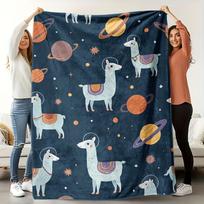 Comfortable Space Llama Pattern Fleece Blanket Soft High-Definition Digital Print Cooling Blanket All-Season Family And Friends Gift Perfect Gift Soft 75X95CM