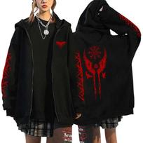 Black Hooded Sweater for Women Hooded Sweater Viking Raven Print Oversized Zipper Jacket Casual  Trend Fashion XXXL brown