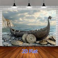 2D Viking Ship Photo Backdrop Norse Cosplay Party Decor Cloth 47.2x31.5inch/120*80cm white