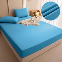 2026 New Solid Color Waterproof Bed Cover Bedding Set Fitted Sheet Quilted Cotton Waterproof Fitted Sheet Bed Skirt Mattress Only 2 Pillowcase blue