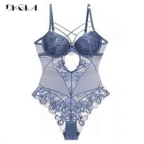 DKGEA Fashion Underwear Women Jumpsuit Lace Embroidery Sexy Bodysuit 75C gray