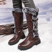Women's Long Boots With Fleece Warm Stylish Casual Chunky Heel Leather Cloth Round Toe Mid Calf Boots. Womens Galoshes Mid Calf 37 gray