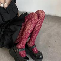 Sexy Women Garter Hollow Stockings Women Lace Jacquard Long Fishnet Stockings Stockings Flower Pantyhose Leggings Tights brown