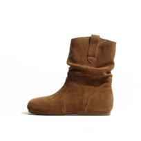 Pile boots medium tube women's round head flat bottom short boots new autumn and winter short boots 40 brown